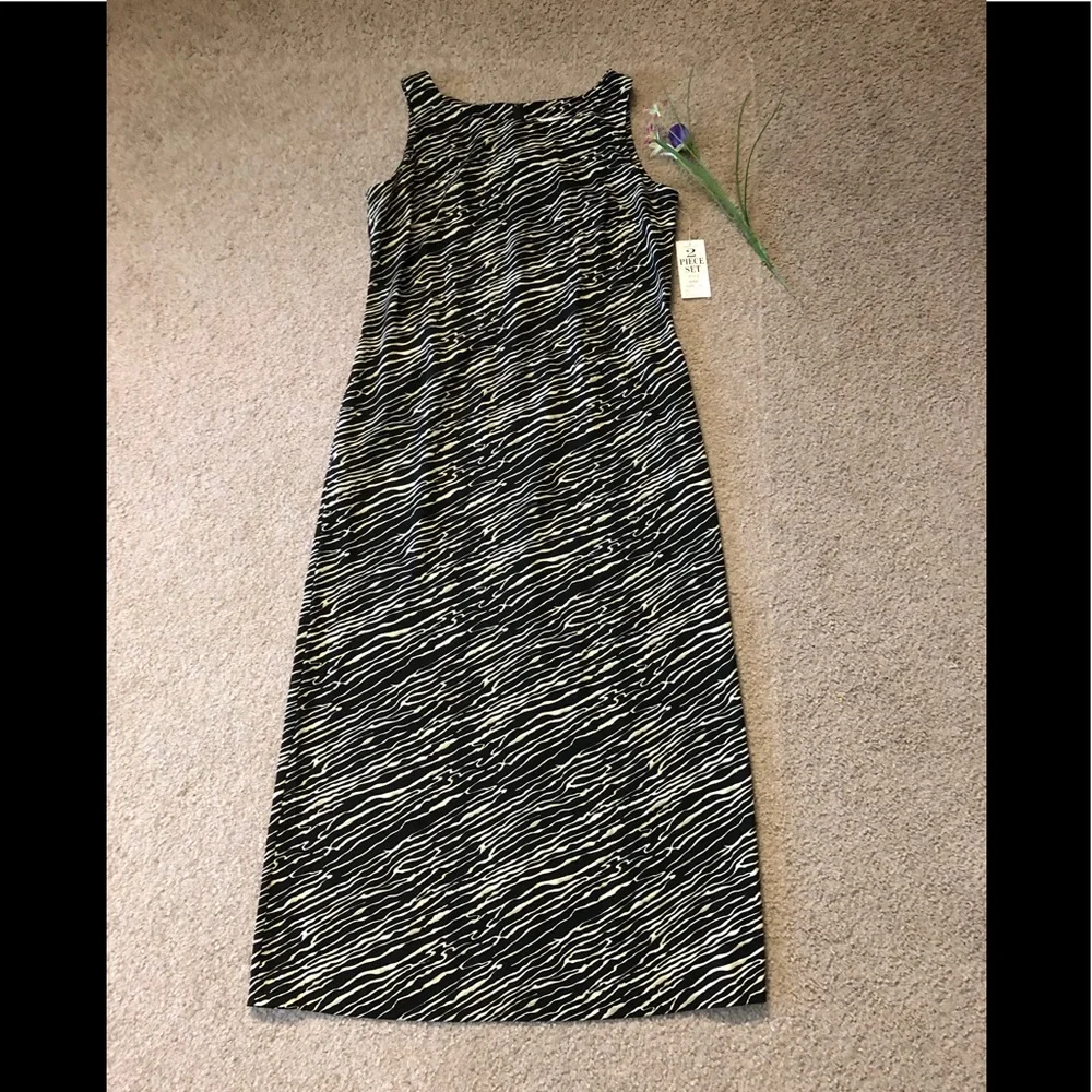 Studio I Sheath Dress sz 12 New with Tags Long Black white zebra - Picture 9 of 15